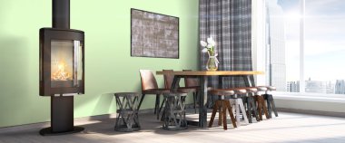 Modern parlak iç. 3D render