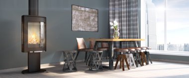 Modern parlak iç. 3D render