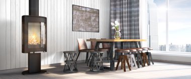 Modern parlak iç. 3D render