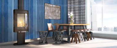 Modern parlak iç. 3D render