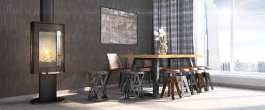 Modern parlak iç. 3D render