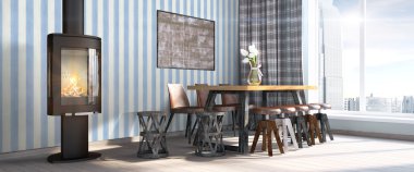 Modern parlak iç. 3D render