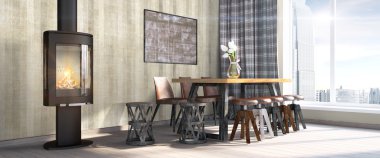 Modern parlak iç. 3D render