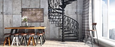 Modern parlak iç. 3D render