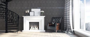 Modern parlak iç. 3D render