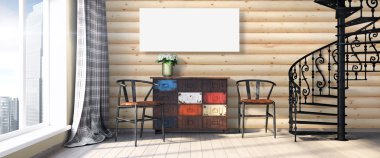 Modern parlak iç. 3D render