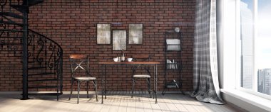 Modern parlak iç. 3D render