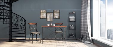 Modern parlak iç. 3D render