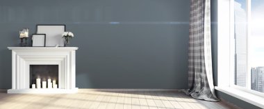 Modern parlak iç. 3D render