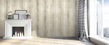 Modern parlak iç. 3D render