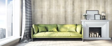 Modern parlak iç. 3D render