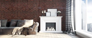 Modern parlak iç. 3D render