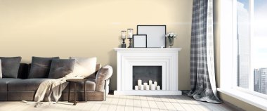 Modern parlak iç. 3D render