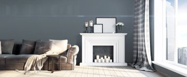 Modern parlak iç. 3D render