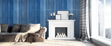 Modern parlak iç. 3D render