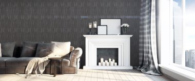 Modern parlak iç. 3D render