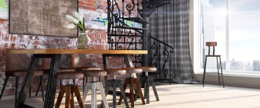 Modern parlak iç. 3D render