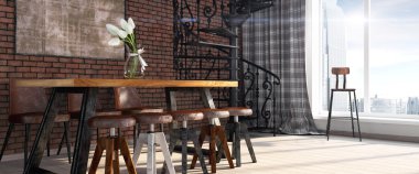 Modern parlak iç. 3D render