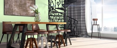 Modern parlak iç. 3D render