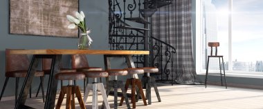 Modern parlak iç. 3D render