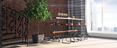 Modern parlak iç. 3D render