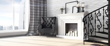 Modern parlak iç. 3D render