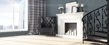 Modern parlak iç. 3D render