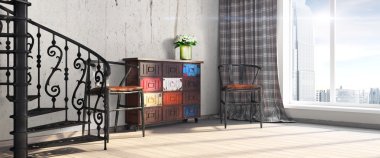 Modern parlak iç. 3D render