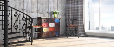 Modern parlak iç. 3D render