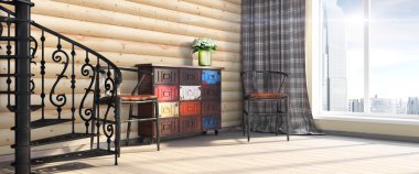 Modern parlak iç. 3D render