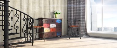 Modern parlak iç. 3D render