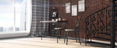 Modern parlak iç. 3D render