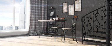 Modern parlak iç. 3D render