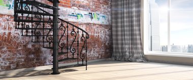 Modern parlak iç. 3D render