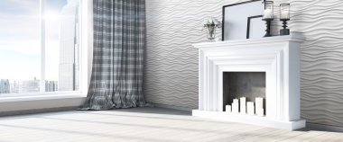 Modern parlak iç. 3D render