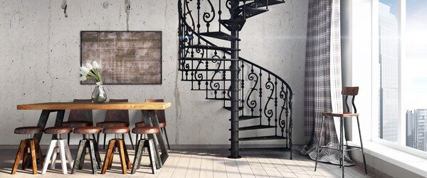 Современный светлый интерьер. 3D рендеринг
