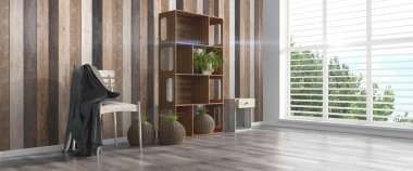 Modern parlak iç. 3D render