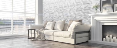 Modern parlak iç. 3D render