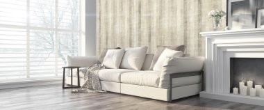 Modern parlak iç. 3D render