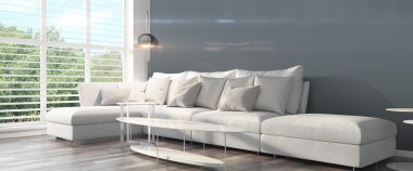 Modern parlak iç. 3D render