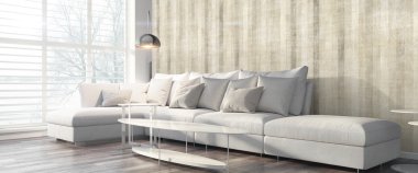 Modern parlak iç. 3D render