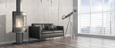 Modern parlak iç. 3D render