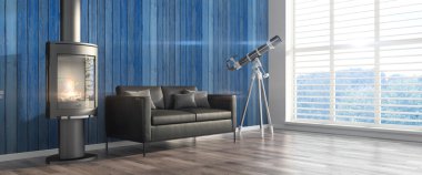 Modern parlak iç. 3D render