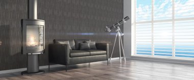 Modern parlak iç. 3D render