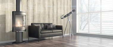 Modern parlak iç. 3D render