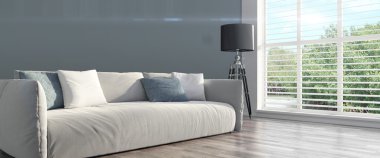 Modern parlak iç. 3D render