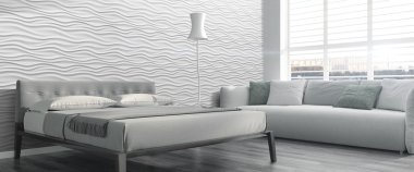 Modern parlak iç. 3D render