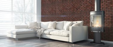 Modern parlak iç. 3D render