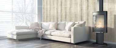 Modern parlak iç. 3D render