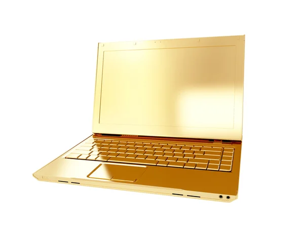 Goldener Laptop. 3D-Darstellung — Stockfoto
